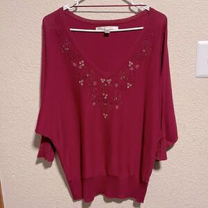 LC Lauren Conrad- Berry Beaded Floral Sweater, Size Large